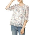 thumbnail image 3 of INSPIRE CHIC Mother's Day Women's Tops 3/4 Sleeves Ruffle Hem Floral Chiffon Shirt Blouses White-Pink Floral 2XL, 3 of 8