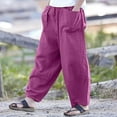 thumbnail image 6 of yillto Womens Plus Size Cotton Linen Pants Wide Leg Elastic Waist Baggy Trousers Pant with Pockets, 6 of 7