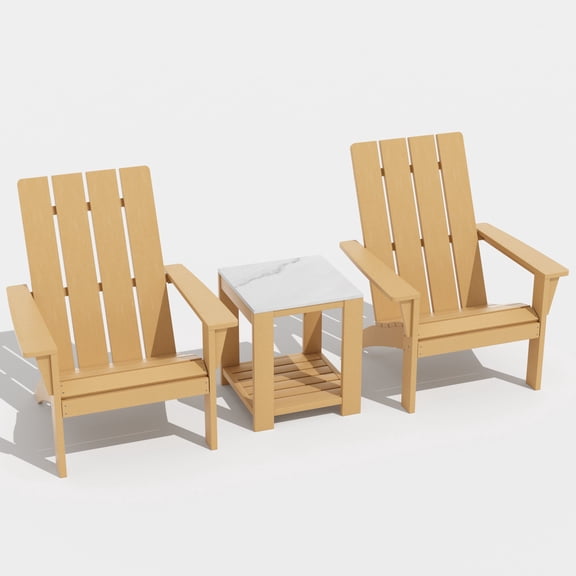 ALAULM 3-Piece Adirondack Chair Set, HDPE Outdoor Chairs - Set of 3, Brown