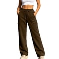 thumbnail image 3 of Oksale Womens Petite Straight Leg Sweatpants with Multi Pockets Soft Cozy Cargo Sweatpants Casual Elastic Waisted Drawstring Jogger Trousers for Daily Wear Brown M, 3 of 10