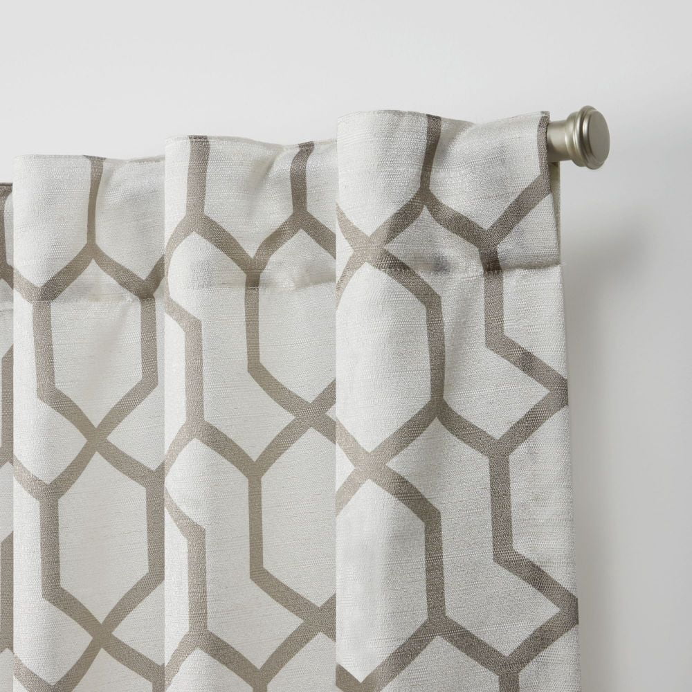 Nicole Miller Hexa Geometric Print Hidden Tab/Rod Pocket Top Light Filtering Curtain Panel Pair, 54"x84", Natural