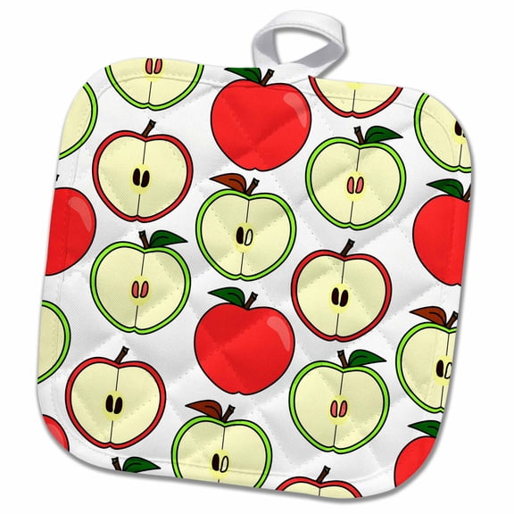 3dRose, For the Kitchen - Half Apple Print White, 8x8 Potholder
