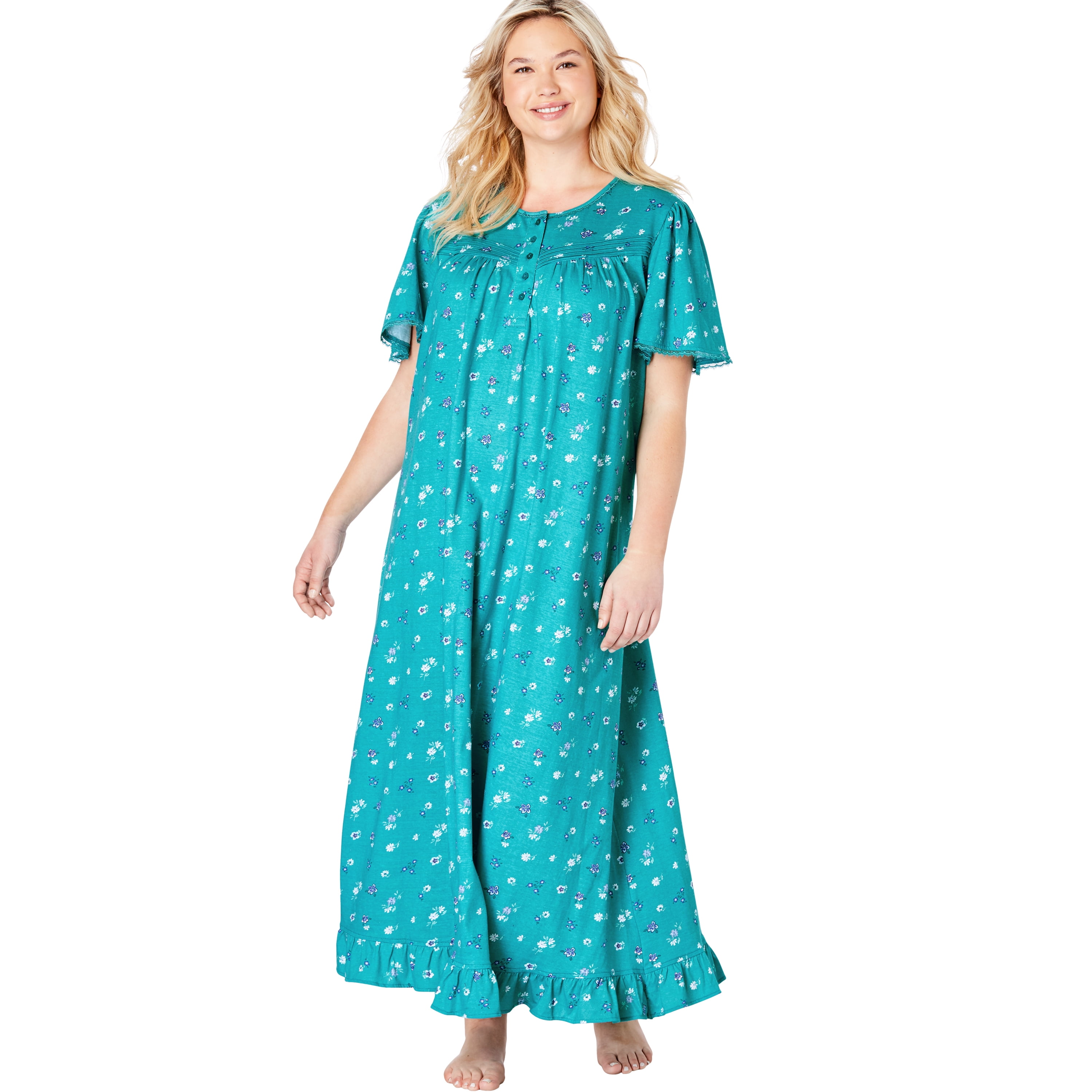 Dreams & Co. Plus Size Long Floral Print Cotton Gown Pajamas - Walmart.com