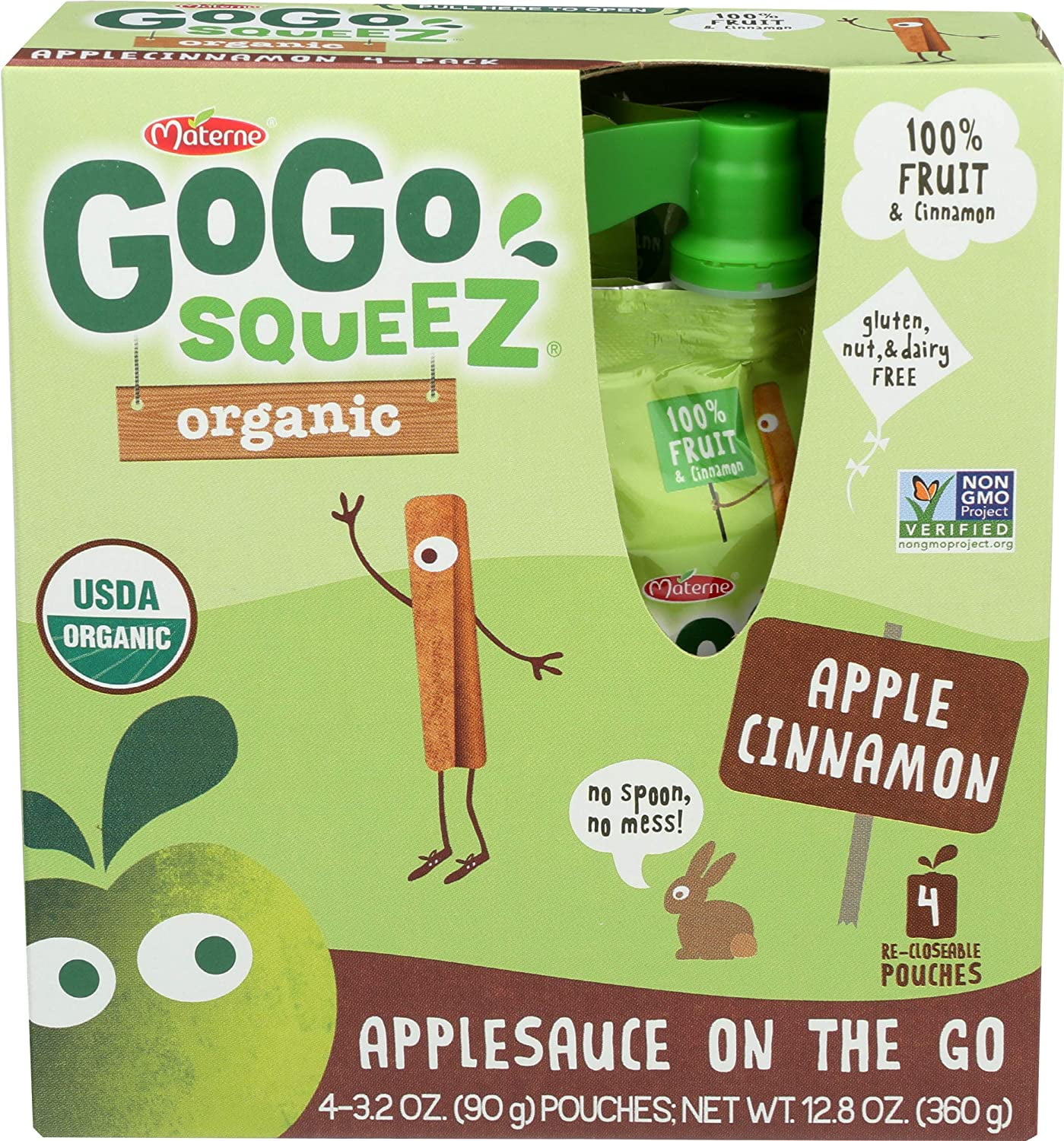 GoGo squeeZ Organic Applesauce on the Go, Apple Cinnamon, 3.2 Ounce (4