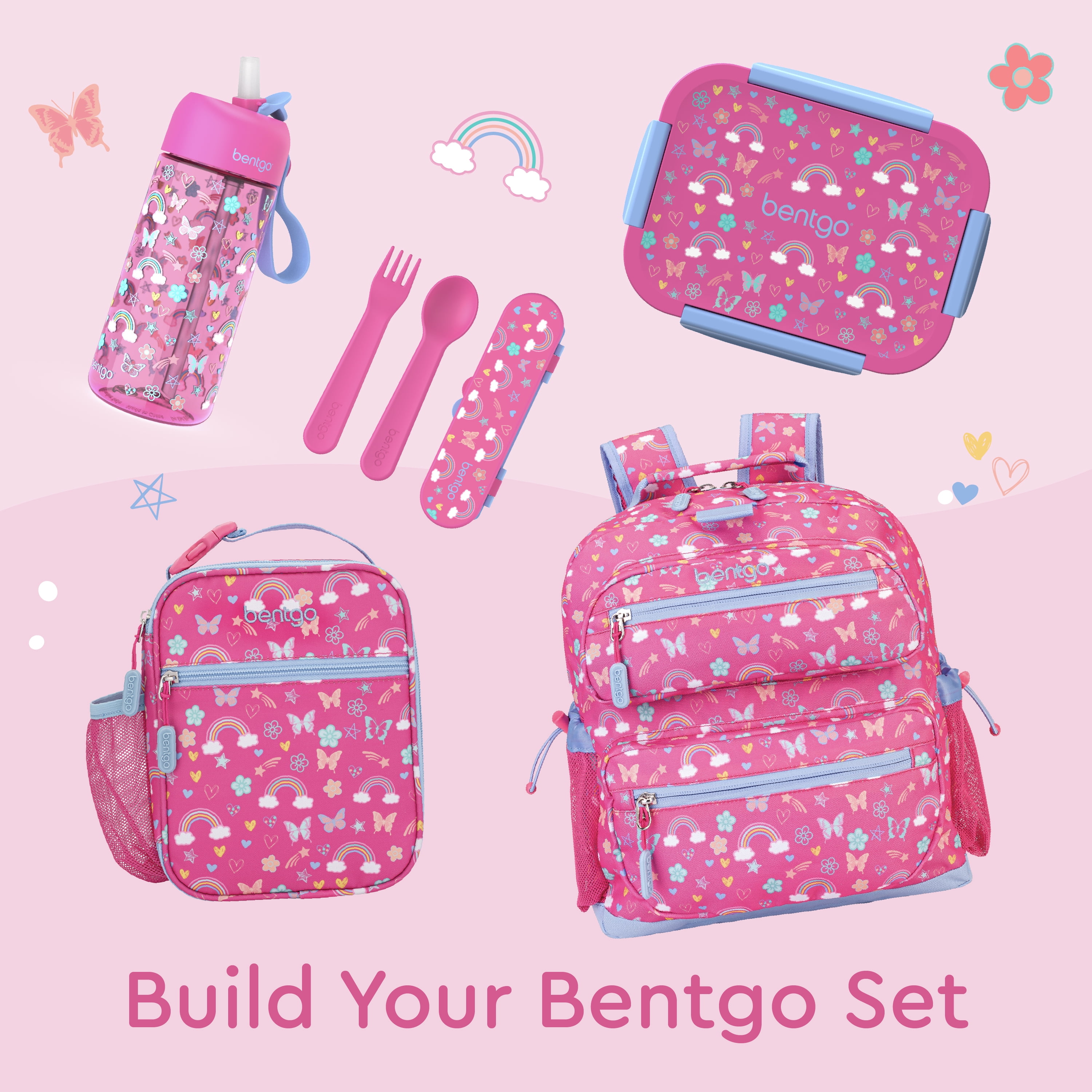 Bentgo Kids Snap & Go Leak-Proof Lunch Box - Rainbows and Butterflies, Leak-Proof Bento Lunch Box for Kids, Durable, BPA-Free, Dishwasher Safe, Perfect for School Lunches