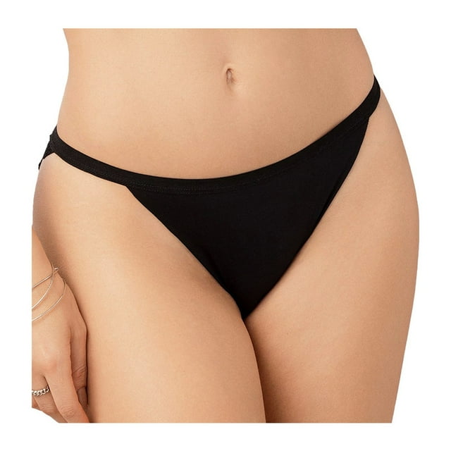 Bikini Vicky Form para Mujer, Cobertura Media Frente Liso con Encaje Floral Negro Talla M