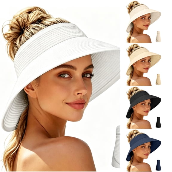 Summer Hollow Top Sun‑Shade Hat for Ladies Large Brim Breathable Packable Visor Cap Beach Vacation Driving Shopping Headwear