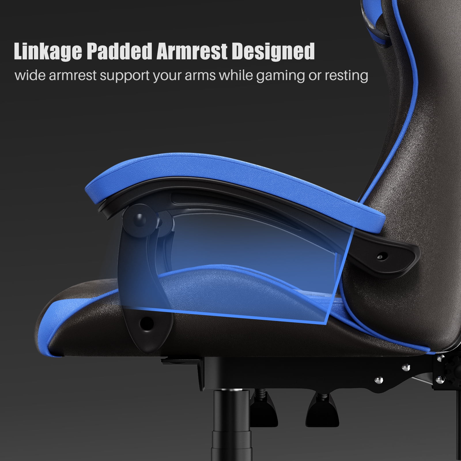 Bigzzia Gaming Chair, Computer with Lumbar Support Height Adjustable with 360-Swivel Seat and Headrest for Office or Gaming (Blue)
