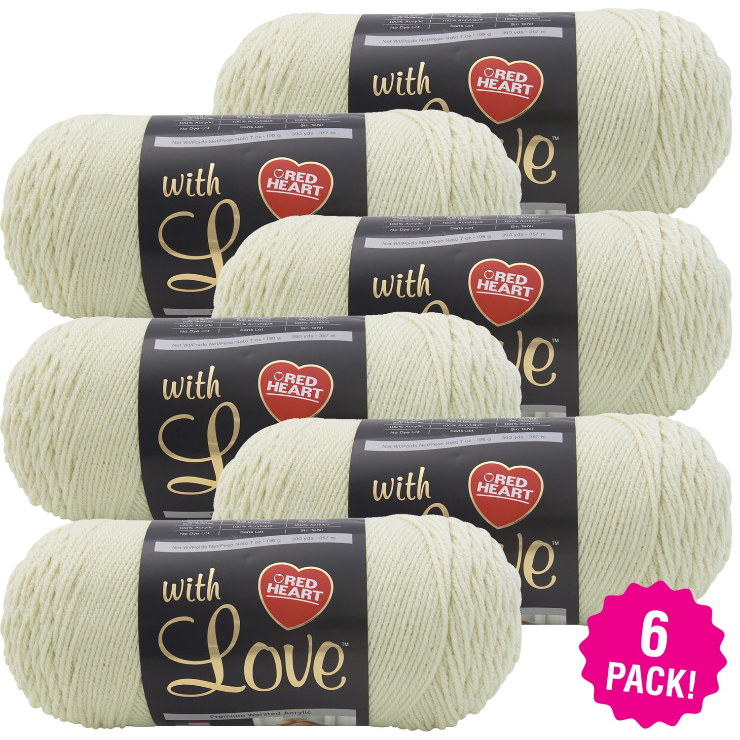 Red Heart With Love Yarn Aran, Multipack of 6