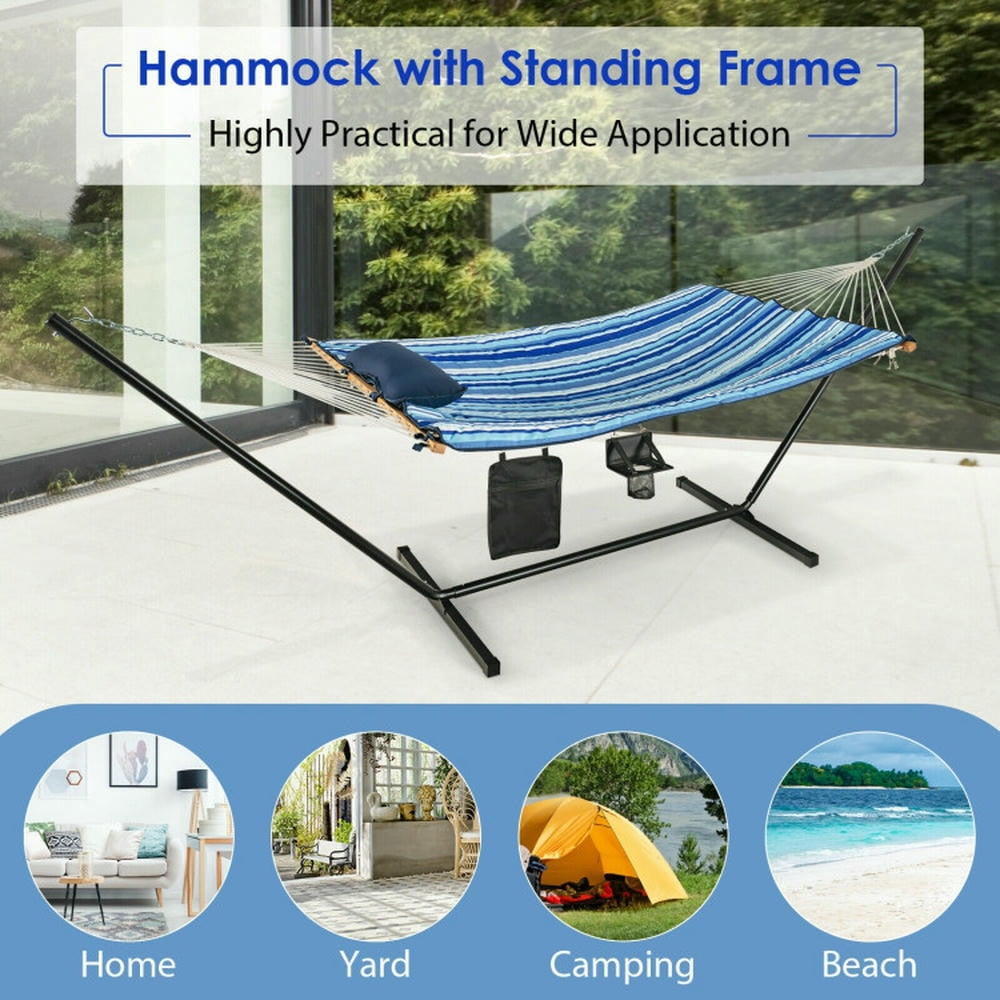 Spaco Hammock Chair Swing, Hanging Chair, Hammock Swing, Hammock Chair Stand Set Cotton Swing with Pillow Cup Holder Indoor Outdoor