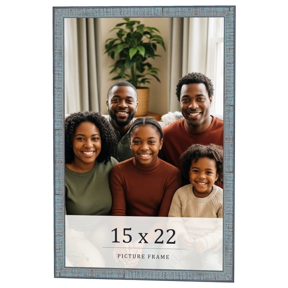 15x22 Frame Blue Scuffed Farm Board Solid Wood Picture Frame Width 0.75 Inches | Interior Depth 0.5