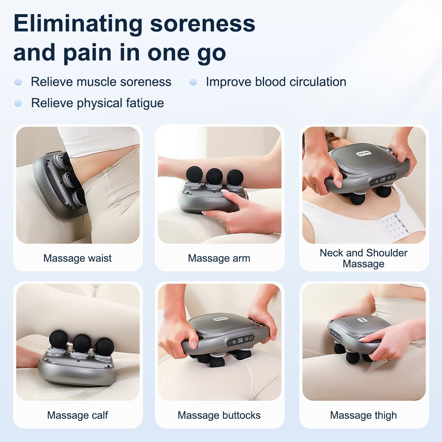 Cshidworld Massage Gun, 6 Head Deep Tissue Quiet Massager, Portable Muscle Massage Gun for Back Neck Muscle Relieve, 9 Levels Speed Modes, Digital Display 6 Massage Heads Link Drive System，Grey