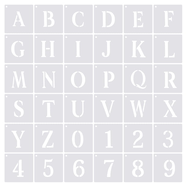 Plantillas de Letras y Números Uxcell de 2 Pulgadas, Set Reutilizable de Plantillas de Números y Letras de 3" de Ancho con Anillo, Blanco, Paquete de 36