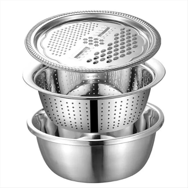 Juego de Rallador de Cocina Multifuncional con Recipiente de Drenaje de Acero Inoxidable para Preparar Queso, Verduras, Frutas y Ensaladas