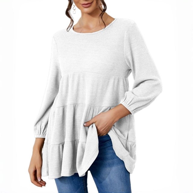 Timegard Womens Tops Oversized Round Neck Tunic Tops Fall Casual Loose Long Sleeve Blouse Mid Long