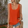 thumbnail image 2 of Dazajoo Linen Cotton Summer Tank Tops for Women Solid Color Irregular Hem Sleeveless Tshirts Casual Loose Fit Beach Shirts,Orange,XL, 2 of 10