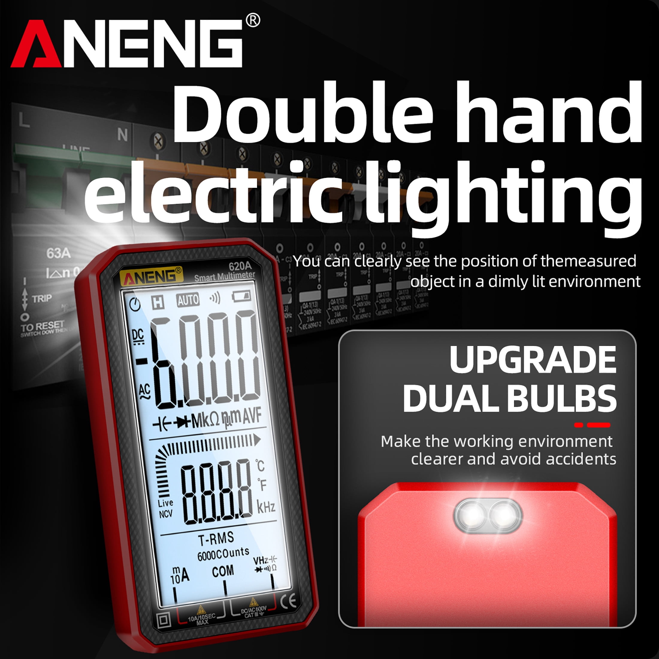 ANENG 620A Smart Digital Multimeter 6000 Counts True RMS, NCV, AC/DC Voltage/Current, Resistance/Capacitance/Temperature Tester with Flashlight