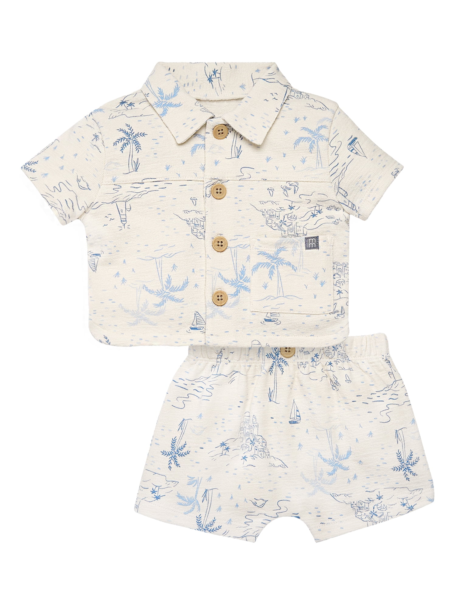 Modern Moments By Gerber Baby Boy Collar Shirt and Short Outfit Set, 2-Piece, 0/3 Months - 24 Months