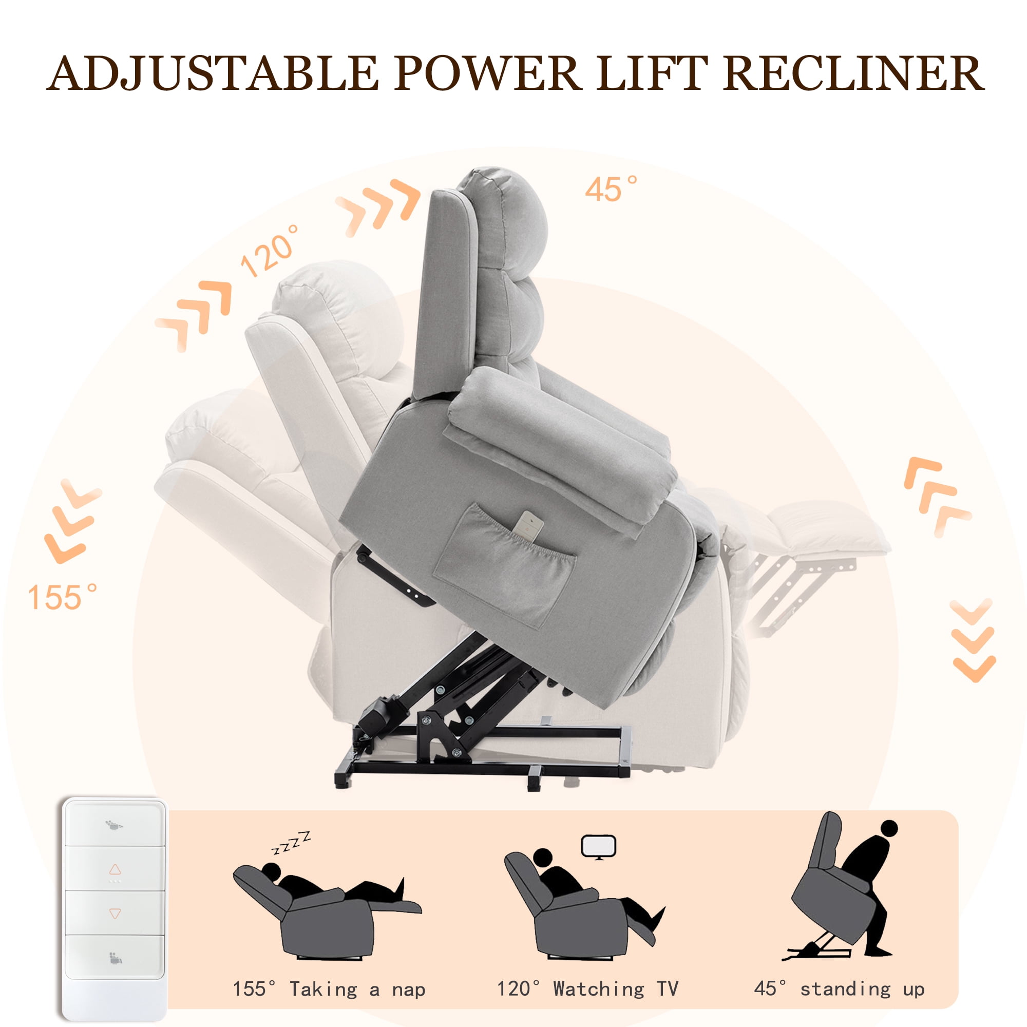 Korser Small Power Lift Recliner Chair for Elderly with Memory Function Linen for Living Room,Light Grey