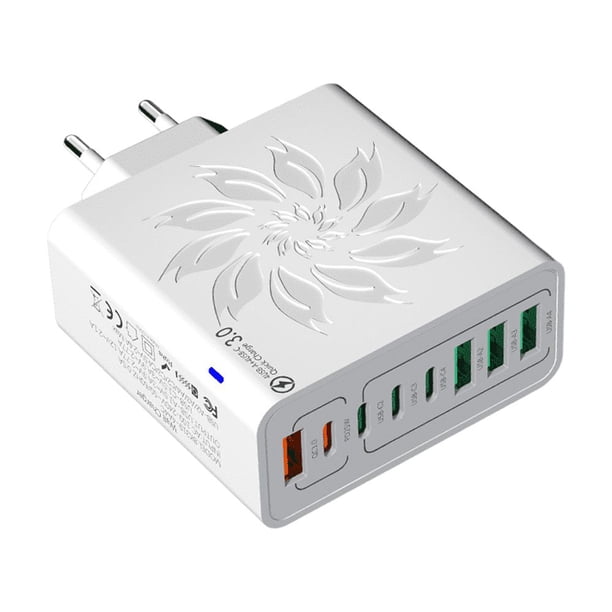 Cargador de teléfono móvil de carga rápida con 8 puertos (4 USB y 4 Type C) y 150 W, conforme a la norma europea, con cabezal de carga QC5.0
