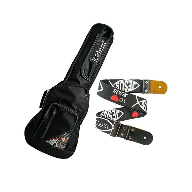 PAQUETE Estuche para guitarra eléctrica Funda para guitarra Gig bag, guitar case para trasporte y protección, color negro bordes grises + Tahali strap correa Kidam CRISTIANO