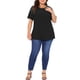 thumbnail image 2 of Blusas de mujer de tallas grandes Agnes Orinda, camisetas de cuello redondo de manga corta con textura y abertura lateral, blusa tunic casual 2X negra, 2 of 6