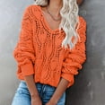 thumbnail image 2 of Sweater Women's Sexy Casual Hollow Out Solid Color Line V-Neck Long Sleeve Sweater Tops Blouse, 2 of 5
