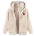 thumbnail image 4 of GaThRRgYP Women's Warm Plush Jacket for Travel,Women's Fashionable Printed Fleece Hooded Sweatshirt Jacket Beige L, 4 of 8