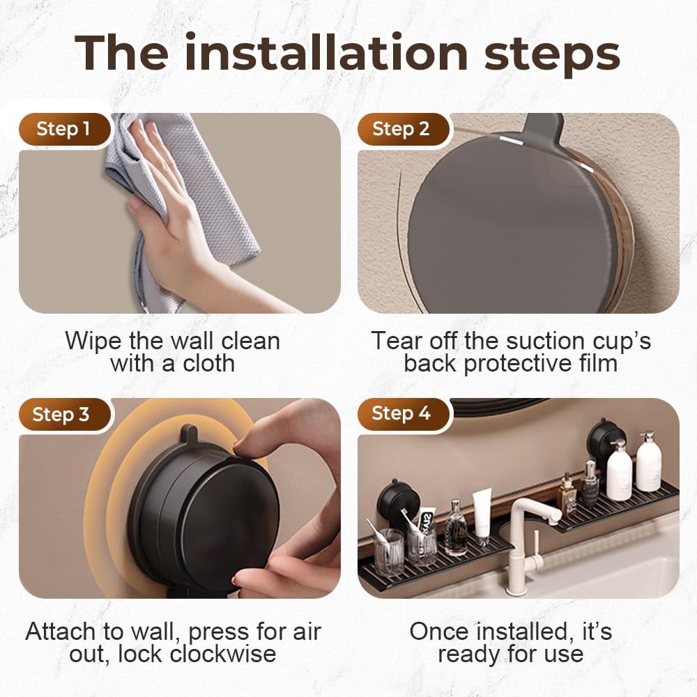Sink No-Drill Bathroom Organizer Shelf, Walnut Bathroom Kitchen Suction Storage Holder
