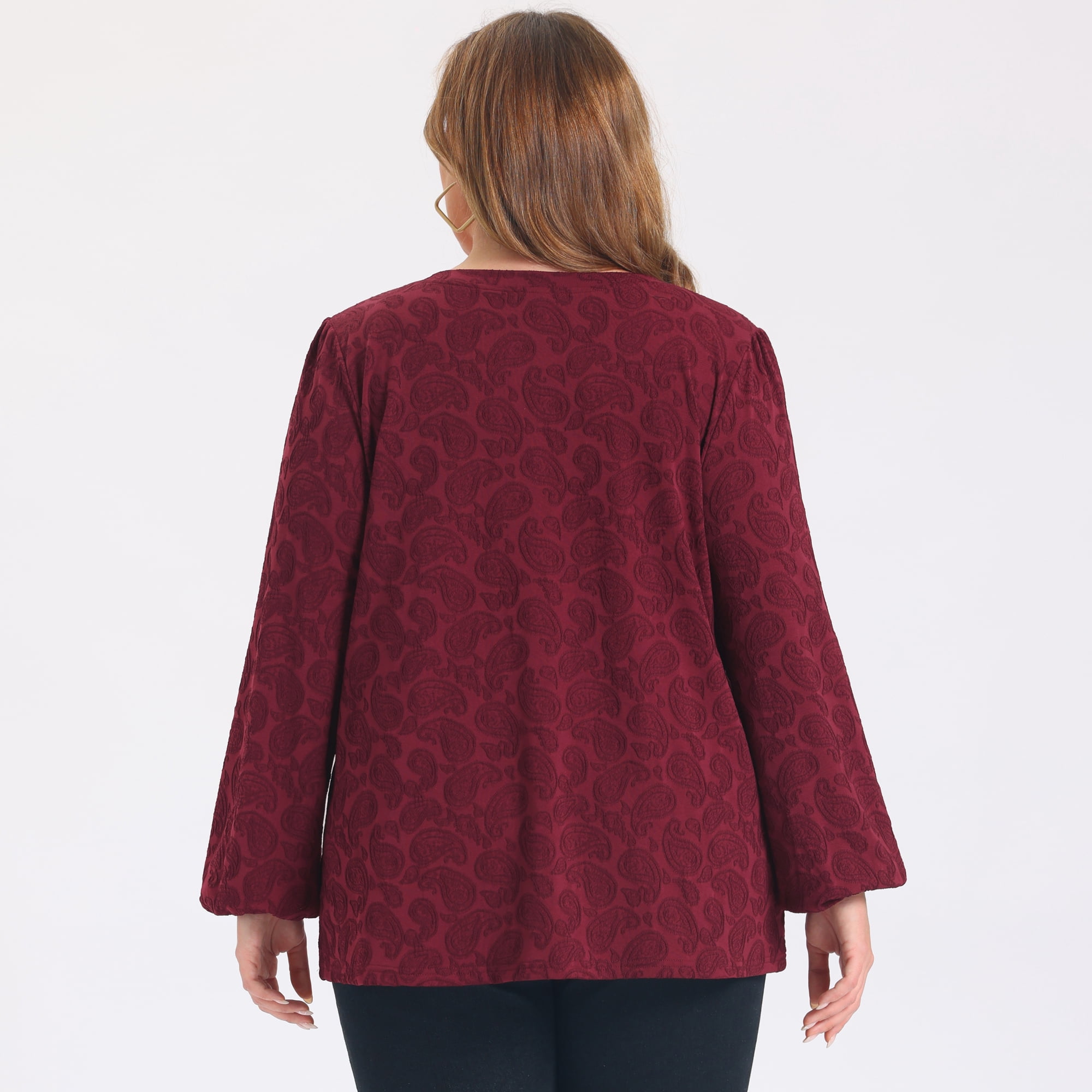 DARING DIVA Women's Plus Knit Lantern Sleeve Loose Fit Tops 4X Burgundy