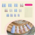 thumbnail image 4 of 24 Pcs Long Shape Press On Nails Simple Acrylic False Nails Glossy Artificial Nails Flowers on Nails for Party, 4 of 7