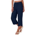 thumbnail image 4 of Women's Cropped Lounge Pants Lightweight Elastic Waist Pant with Pockets Summer Tulip Hem Trousers Navy L, 4 of 8