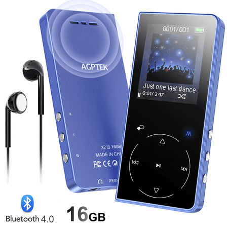 16GB MP3 Player with Bluetooth Speaker, AGPTEK Touch Button Lossless Music Player with FM Radio, Voice (Best Music Player App For Iphone 4s)