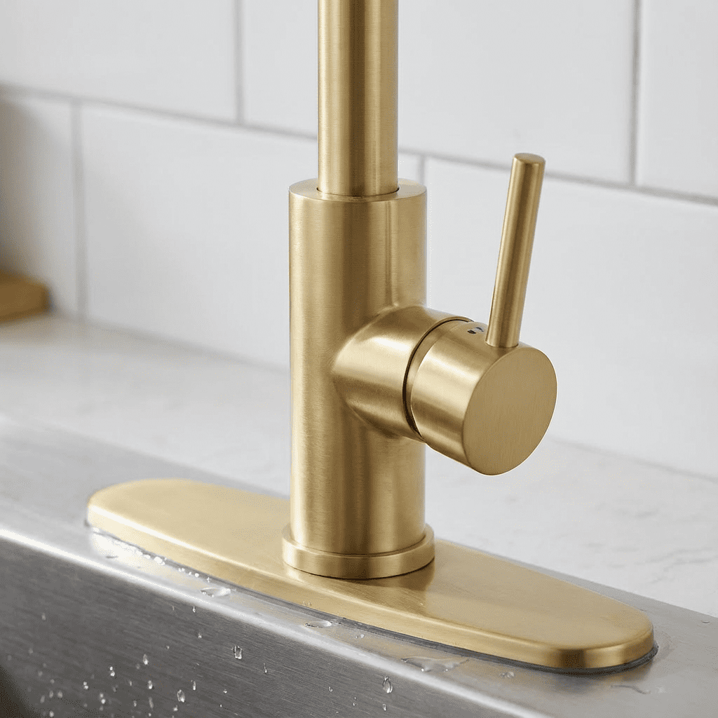 Kitchen Faucet with Pull Down Sprayer Industrial 1 Handle 1 Hole or 3 Hole Faucet for Farmhouse Camper Laundry Utility,Brushed Gold