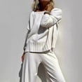 thumbnail image 3 of 2 Pcs/Set Women Top Pants Suit Round Neck Long Sleeves Knitted Solid Color Sweatshirt Elastic Waist Trousers Daily Wear Sport Outfit Fall Spring Tracksuit, 3 of 8