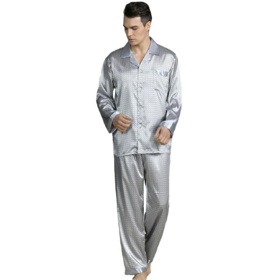 Elegant Mens Pajamas, Two Piece Set, Soft Satin Feel Sleepwear