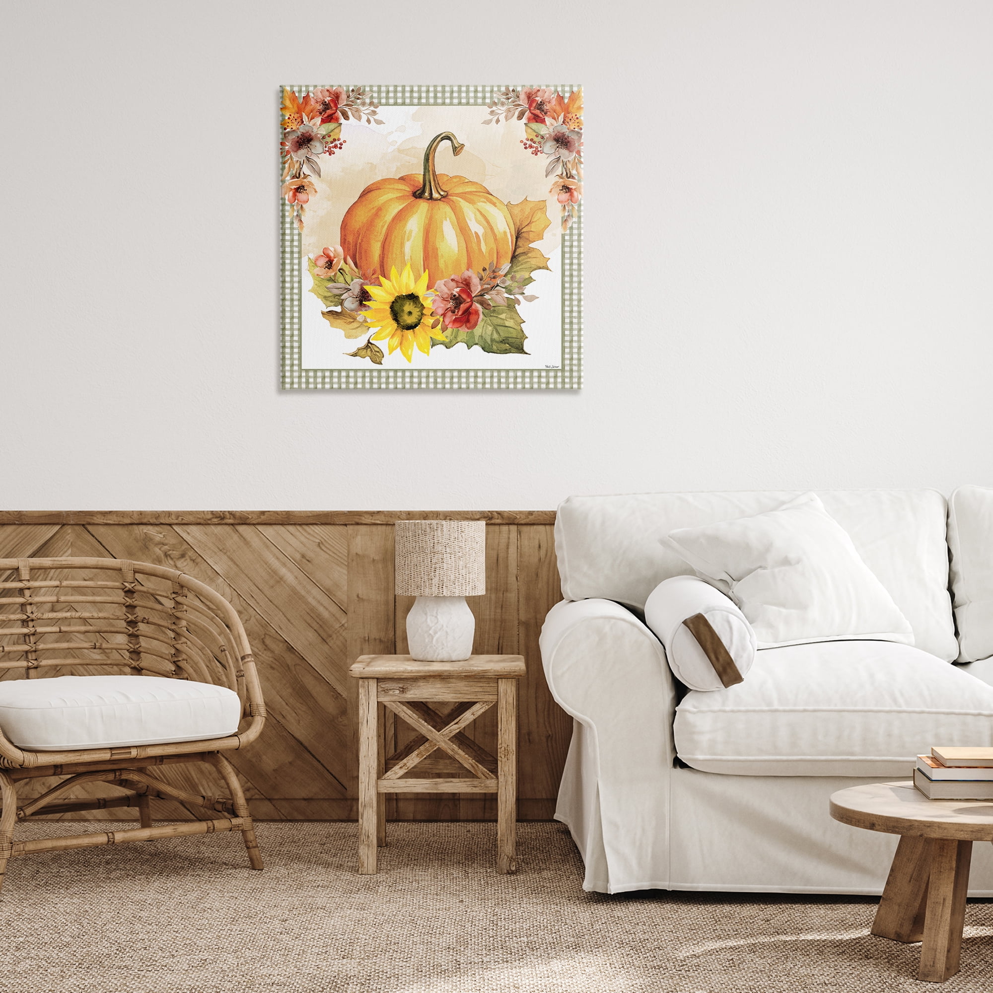 Stupell Industries Pumpkin with Flower Accent Botanical & Floral Painting Gallery Wrapped Canvas Art Prints Wall Art, 30 x 30