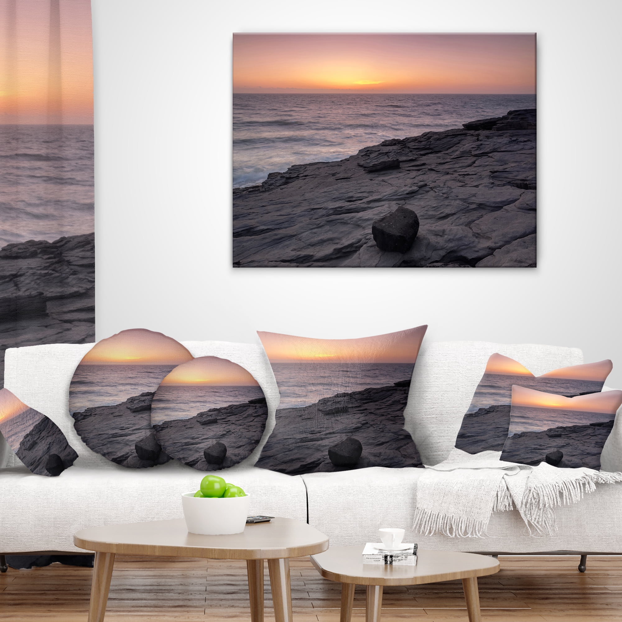 Designart Massive Rock on Beach Magoito Sintra - Seashore Throw Pillow - 16x16