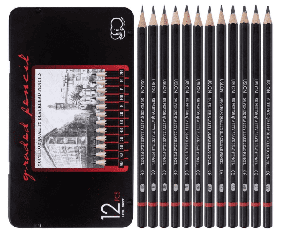 12 x Graded pencils drawing sketching B,HB,2B,3B 3H,8B,4H,5B,6B,4B 