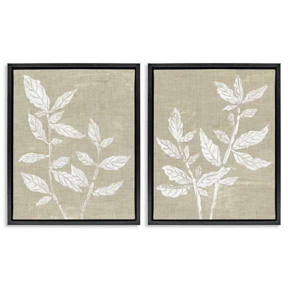 Stupell Industries Botanicals on Textile Pattern Floral Painting Black Floater Framed Canvas Art Print Wall Art, 17 x 21, Set of 2