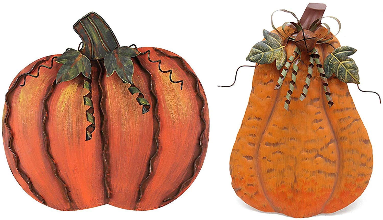 Metal Pumpkin Decoration,Set of 2,Free Standing Metal Flat Pumpkins for