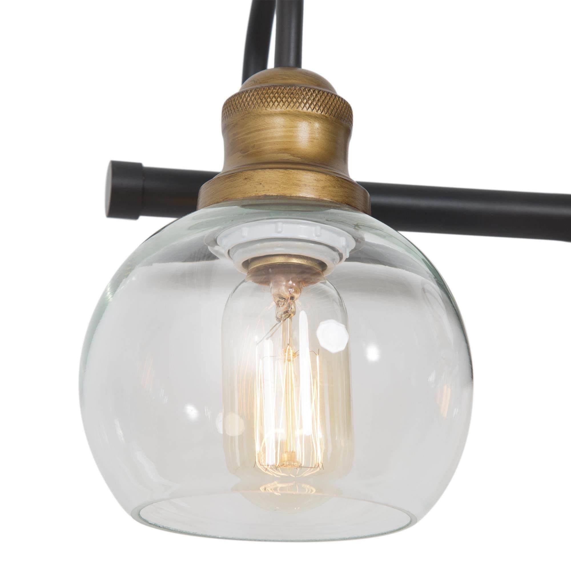 LNC 3-Light Farmhouse Vanity Light in Bronze and Brushed Gold with Globe Glass Shades