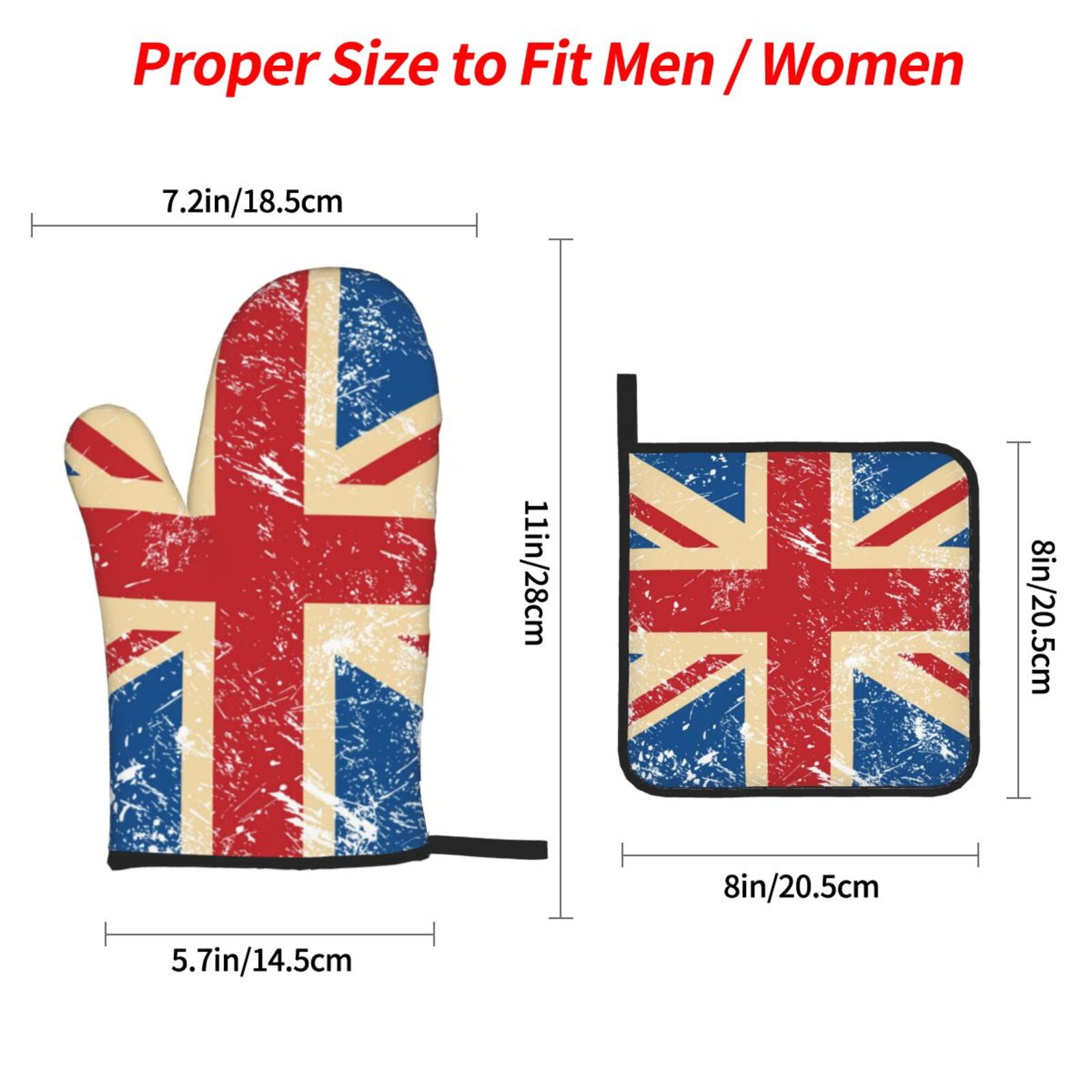 Union Jack Uk Flag Retro 4Pcs Oven Mitts and Pot Holders Sets Oven Kitchen Gloves Hot Pads for Cooking BBQ Baking Grilling