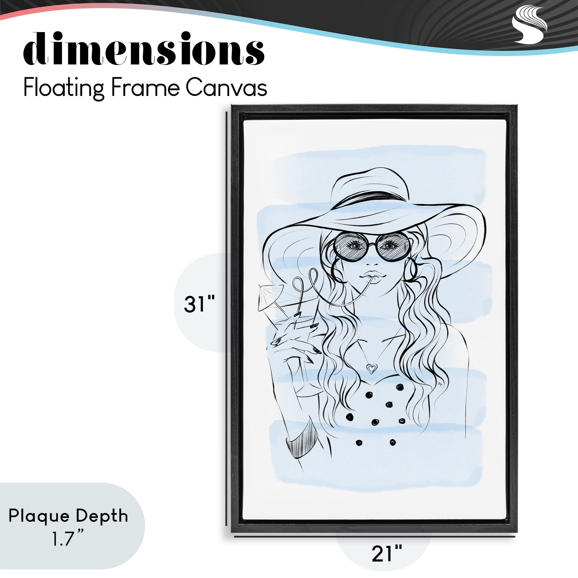 Stupell Industries Sipping Drink Girl in Sun Hat Black Framed Floater Canvas Wall Art, design by Martina Pavlova