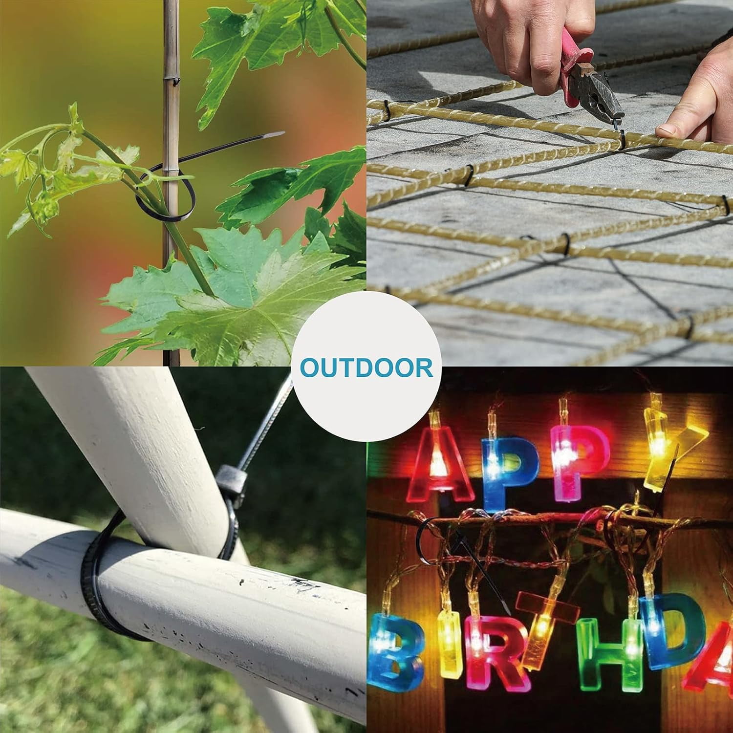 Zip Ties Assorted Sizes(4”+6”+8”+12”), 2000 Pack, Black Cable Ties, UV Resistant Wire Ties by