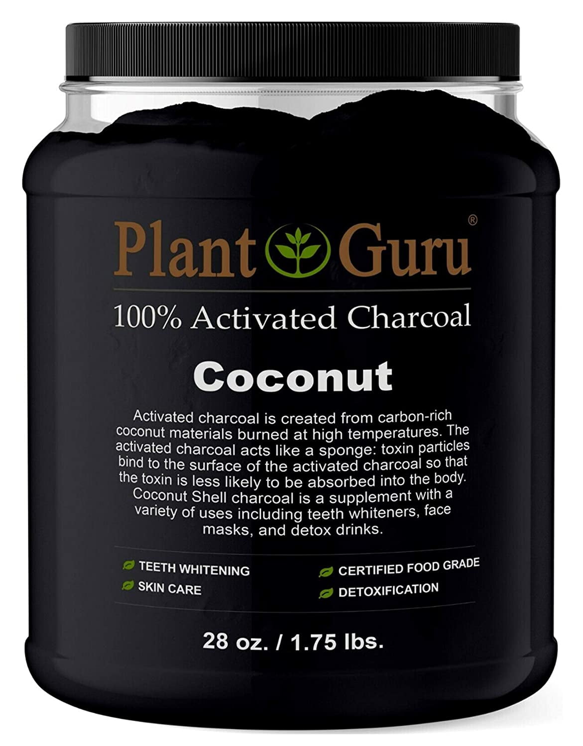 Activated Charcoal Powder Bulk 1.75 lbs. Jar, COCONUT Food Grade