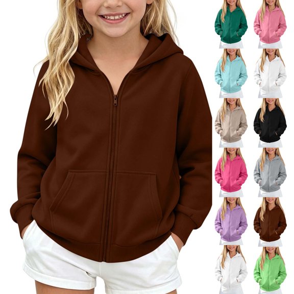 Child Padded Jacket Dqueduo Children's Winter Solid Color Full Zip Hooded Fleece Lined Sweatshirt Coat Jacket