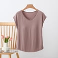 thumbnail image 2 of Liweisiy Women's Cap Sleeve Tees V Neck Multi Color Layering Breathable Pajama Shirts Classic Loose Soft Sleep Tops Khaki 2XL, 2 of 6