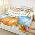 thumbnail image 3 of Manfei Oil Painting Pumpkin Queen Sheet Sets, Hello Fall Print Flat Sheet, Autumn Maple Leaf Queen Fitted Sheet, Luxury Bedroom Decor 4 Pieces, 3 of 7