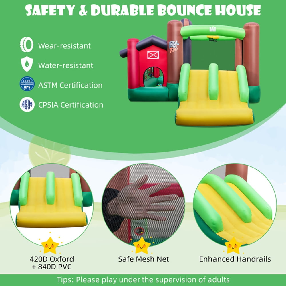 Aimee Lii 6-in-1 Inflatable Bounce House with Double Slides without 735W Blower, Bounce House for Kids 3-10